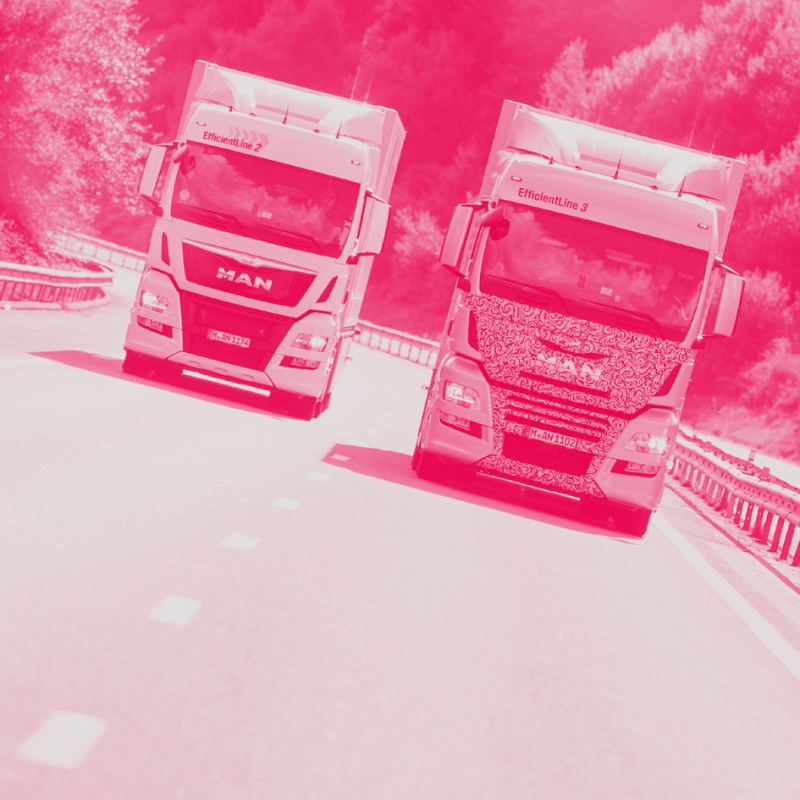 trucks on the road